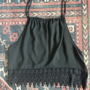 Black Crochet Hem Halter Crop Top